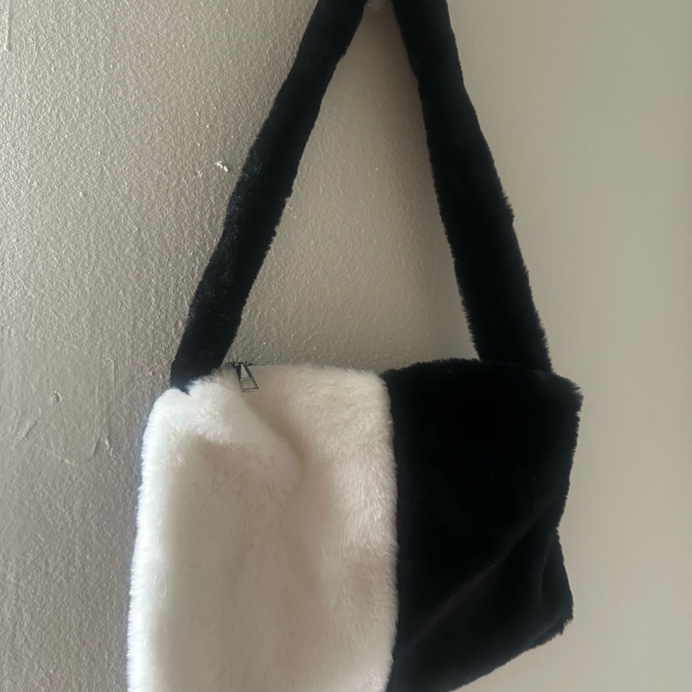 Elegant Black and White Faux Fur Shoulder Bag
